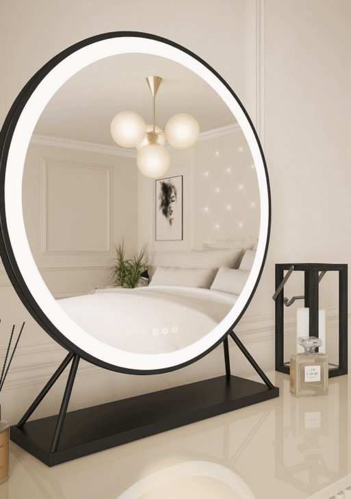 Grace Round Hollywood Mirror Black 60x67cm