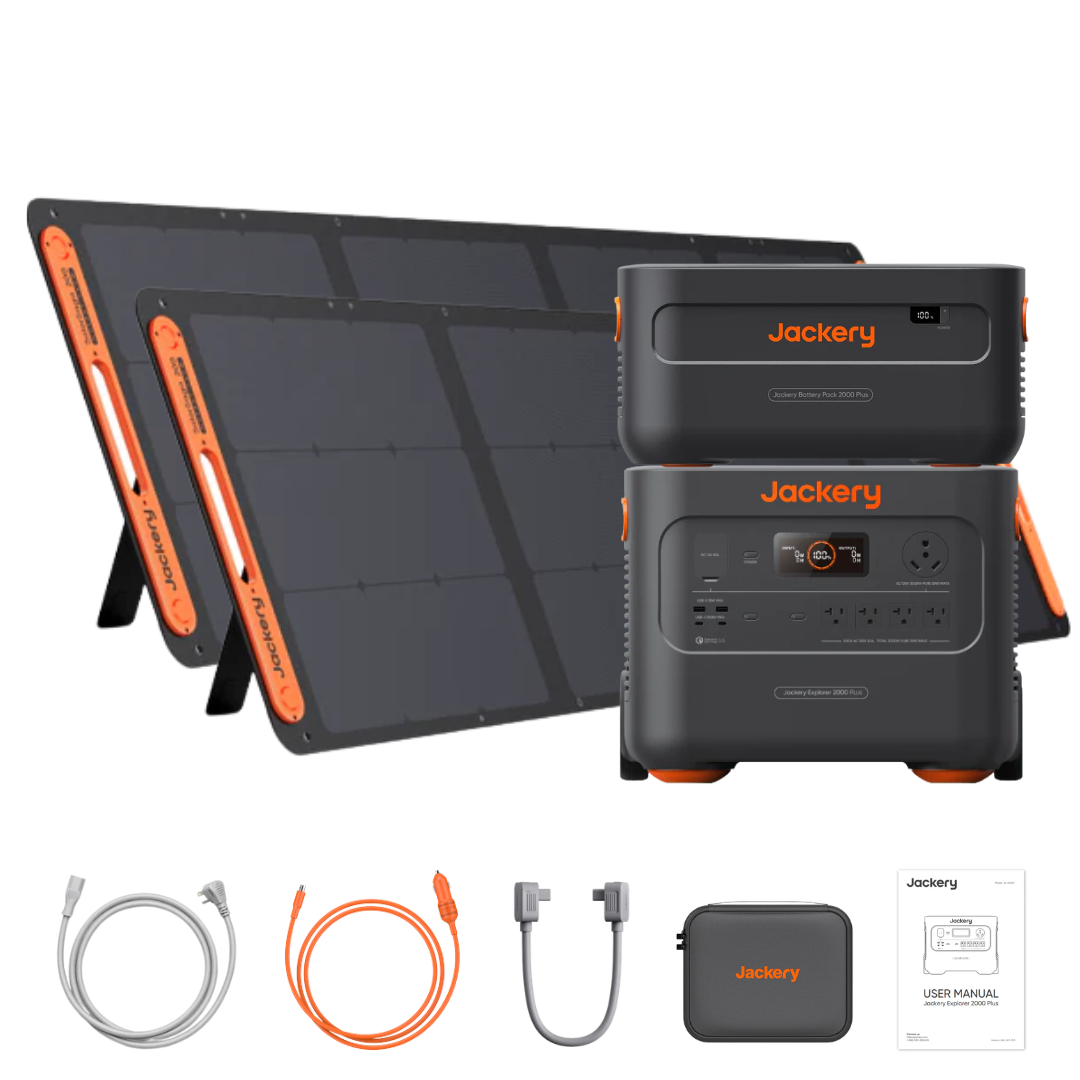 21-0009-000093 Jackery Explorer 2000 Plus Solar Generator Kit (4kWh) + 2 x SolarSaga 200W Portable Solar Panel - Image 1
