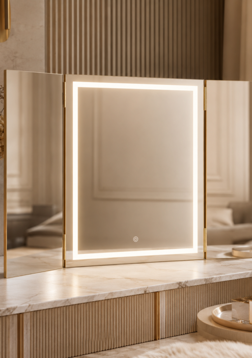 Lux Tri Fold Mirror Gold