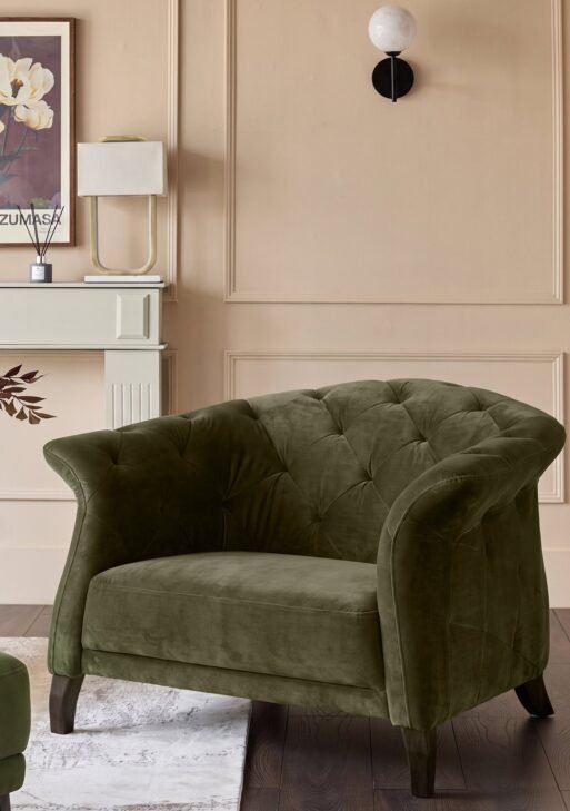 Luxe olive green velvet armchair